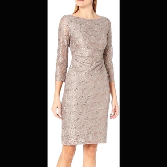 Jessica Howard Women's 3/4 Sleeve Lace Sheath Dress Sz 8 Brown - Picture 1 of 11